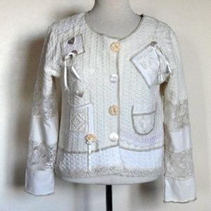Surya Lace Ribbon Embellished Cream Jacket sz XS
